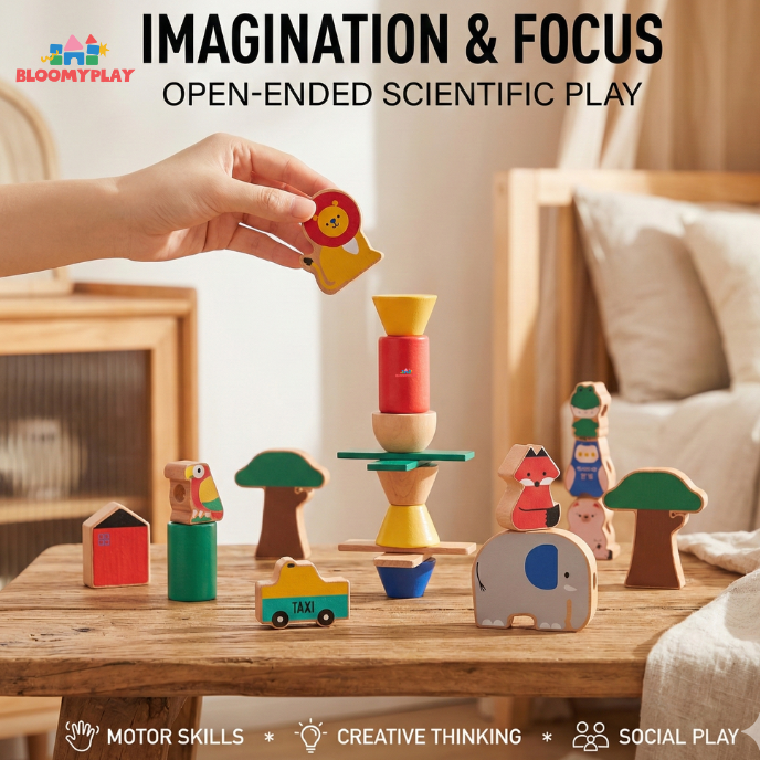 Wooden Chunky Beads & Stacking Toy