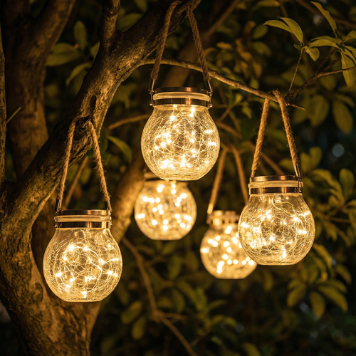 Solar Crackle Glass Jar Lantern Lights – Outdoor Decorative Lighting