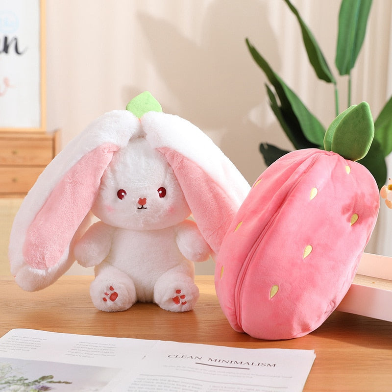 🐇Easter Day Flash Sale🐇 Transforming Bunny – Strawberry & Carrot Dual-Form Plush Toy
