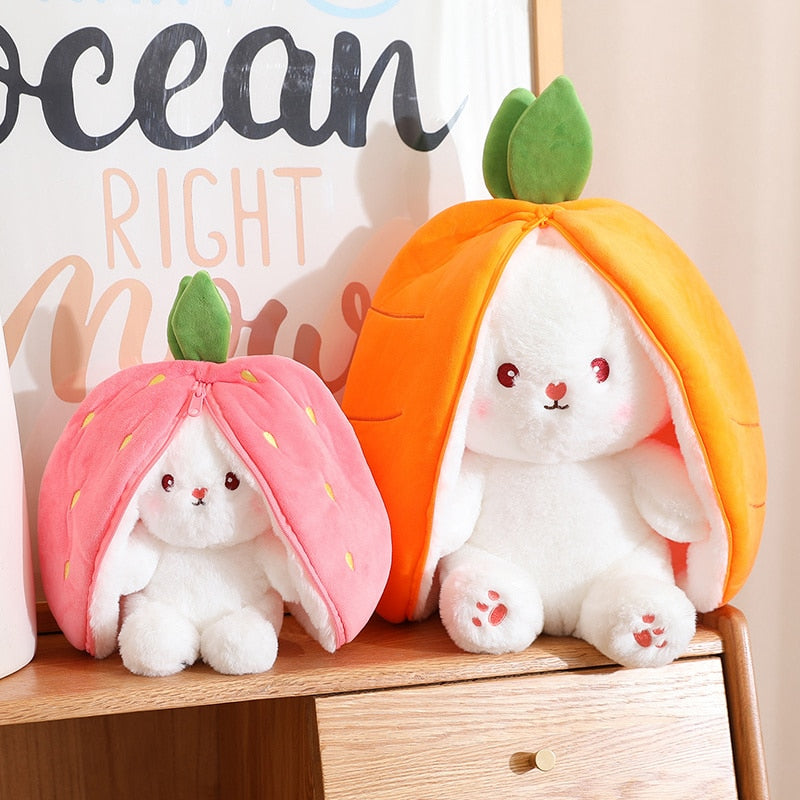 🐇Easter Day Flash Sale🐇 Transforming Bunny – Strawberry & Carrot Dual-Form Plush Toy