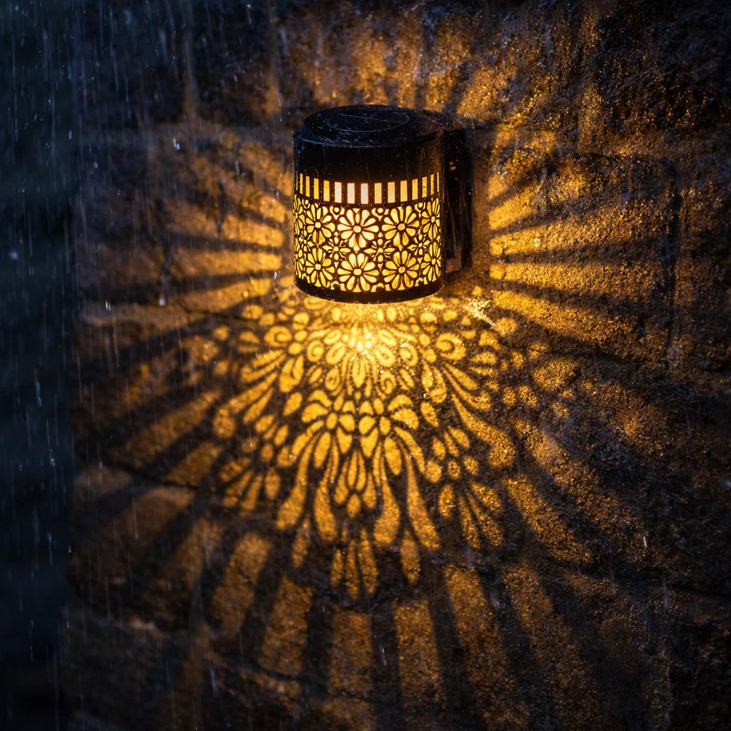 Solar Mandala Metal Wall Lantern – Outdoor Decorative Lighting