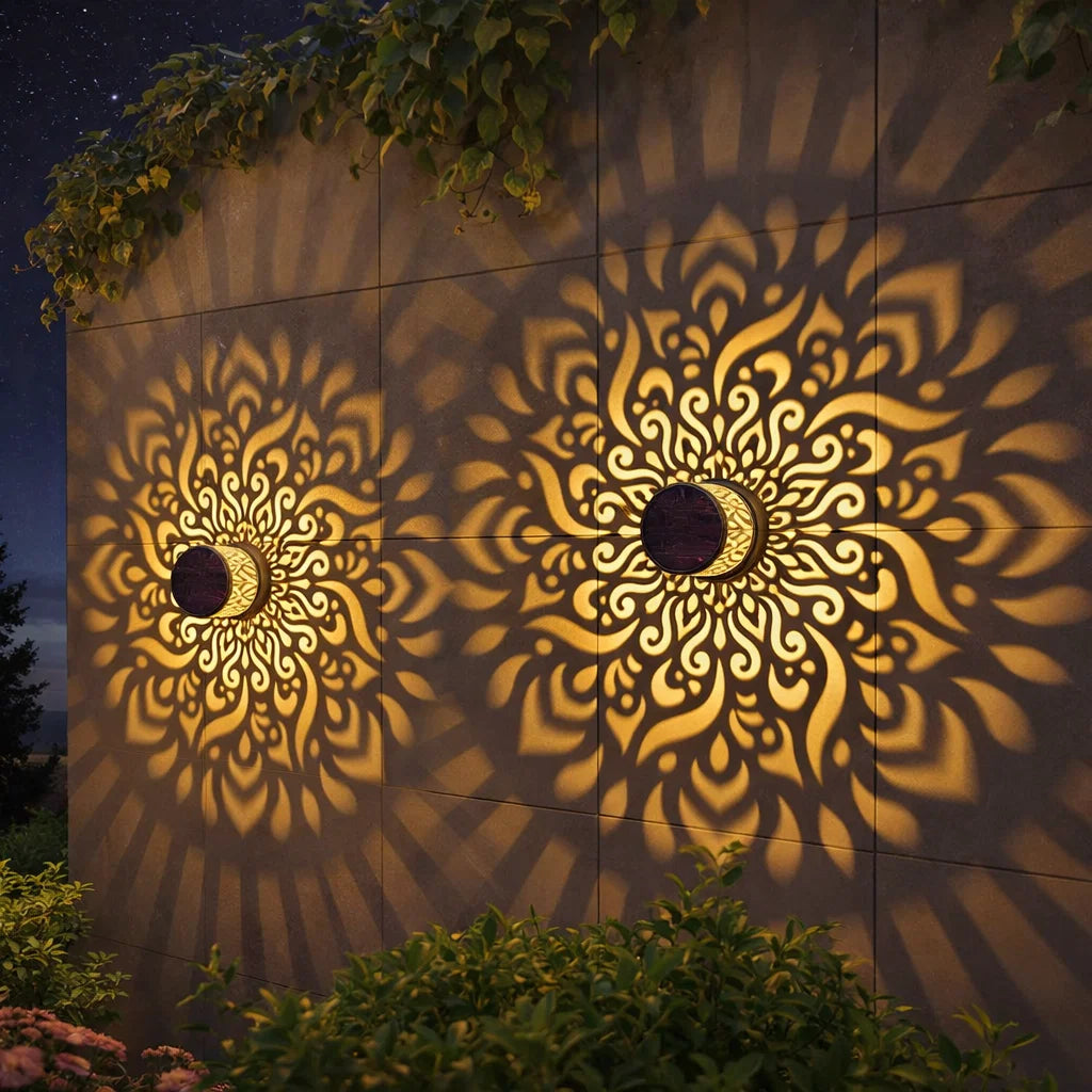 Solar Mandala Metal Wall Lantern – Outdoor Decorative Lighting
